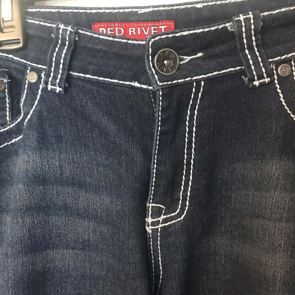 Red Rivet Boot Cut Jeans - Picture 6 of 7